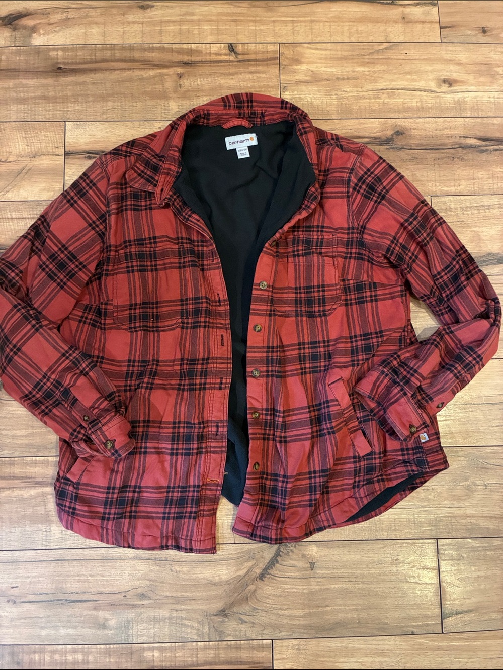 Carhartt Women’s Fleece Red and Black Plaid Utility Jacket Shacket